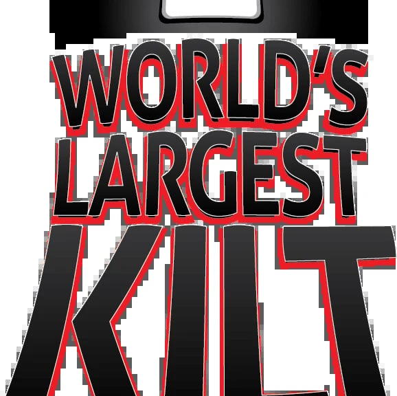 Neon-style sign reading Worlds Largest Kilt in red and black glowing text