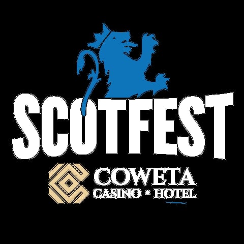 ScotFest logo with blue lion rampant and text for Coweta Casino Hotel event